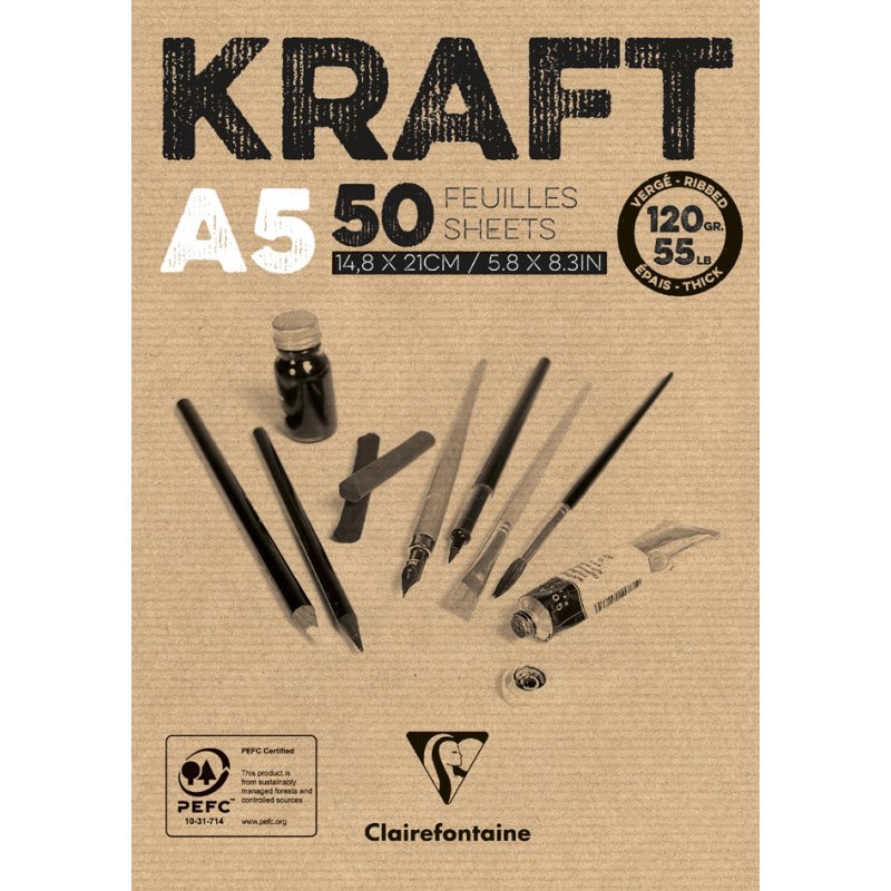 Clairefontaine bloc de dessin KRAFT, A3, marron, 120 g/m²
