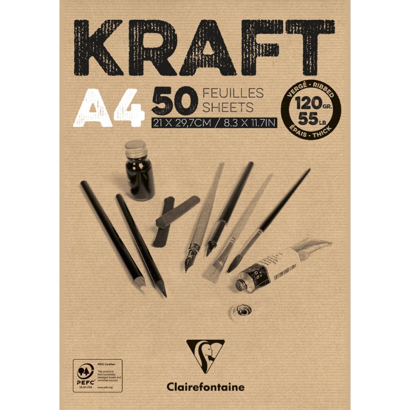 Clairefontaine bloc de dessin KRAFT, A3, marron, 120 g/m²