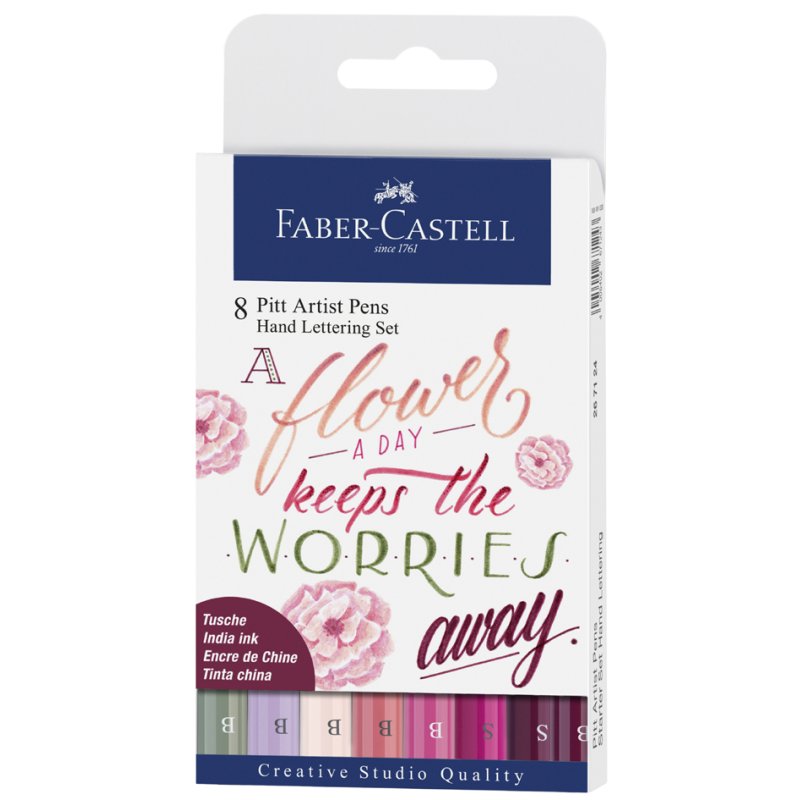 Faber-Castell stylos PITT artist pen, set de lettering manuel, teintes rouges, 8 pièces