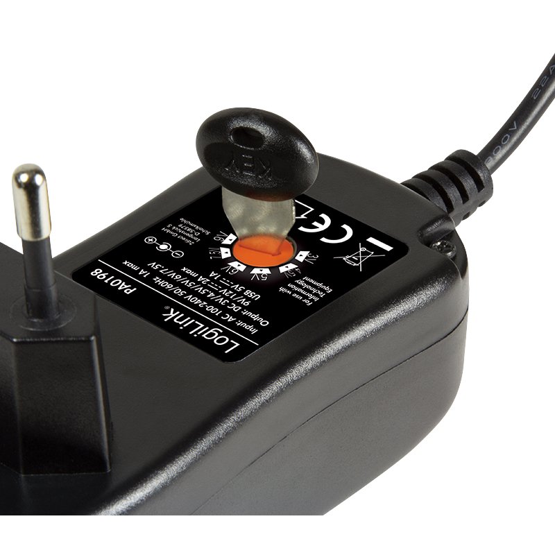 LogiLink universal power adapter with USB port, 24 Watt, black