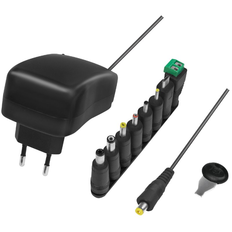 LogiLink universal power adapter with USB port, 24 Watt, black