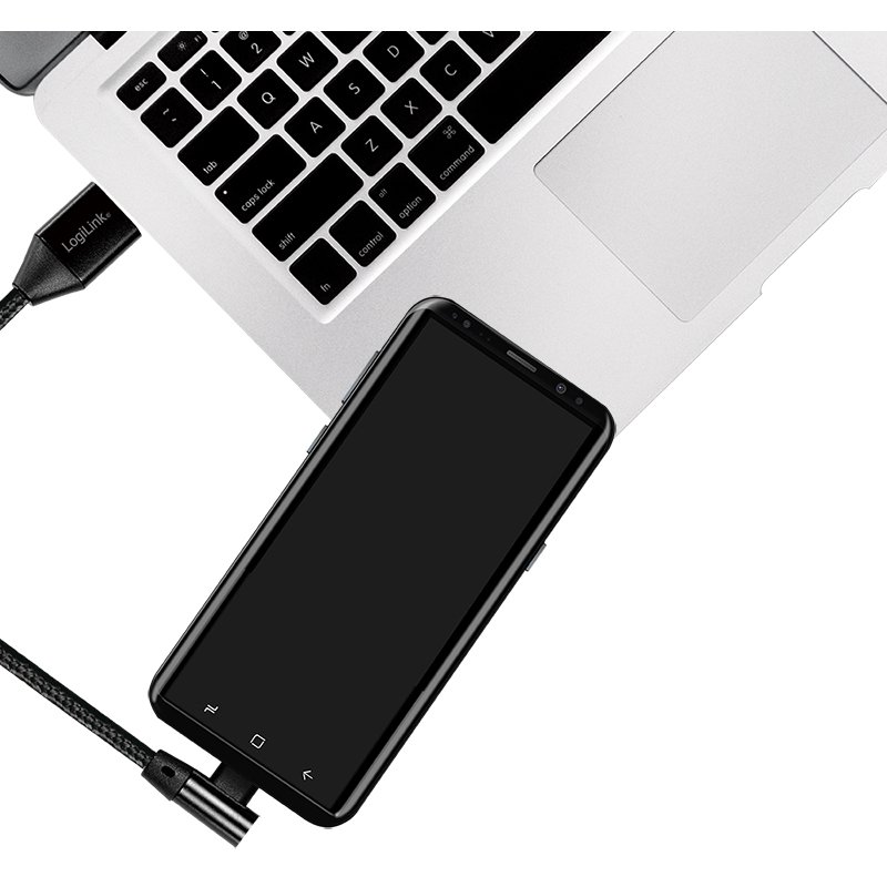 LogiLink Câble USB 2.0 USB-A vers USB-C, coudé, noir, 0,3 m