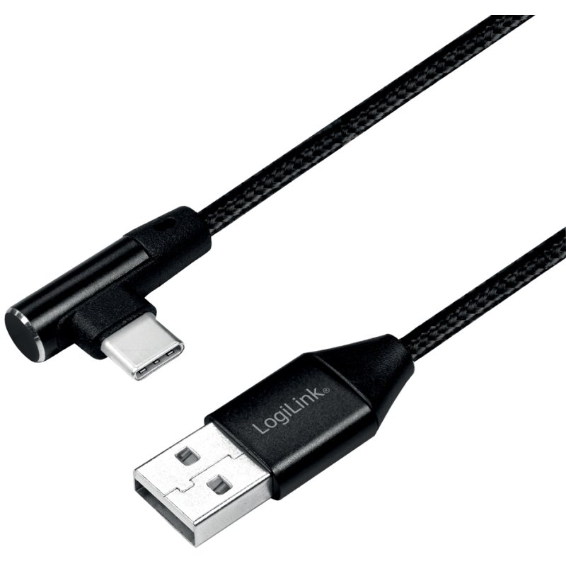 LogiLink Câble USB 2.0 USB-A vers USB-C, coudé, noir, 0,3 m