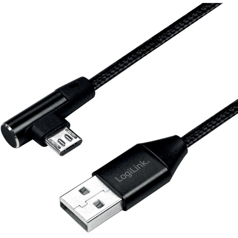 LogiLink Câble USB 2.0 USB-A vers Micro-USB, coudé, noir, 0,3 m