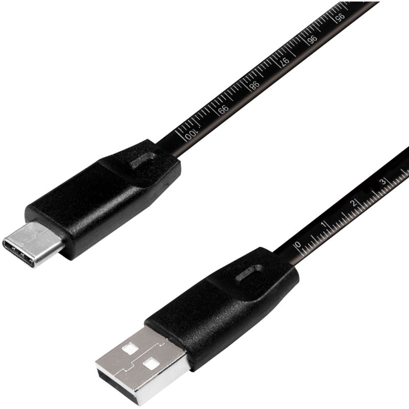LogiLink Câble USB 2.0 avec règle, USB-A vers USB-C, noir, 1,0 m