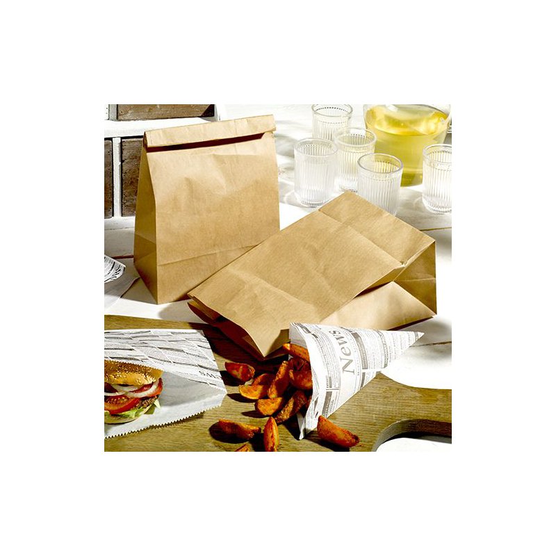PAPSTAR sacs en papier à fond plat, 220×185×97 mm, papier kraft brun, 250 pièces
