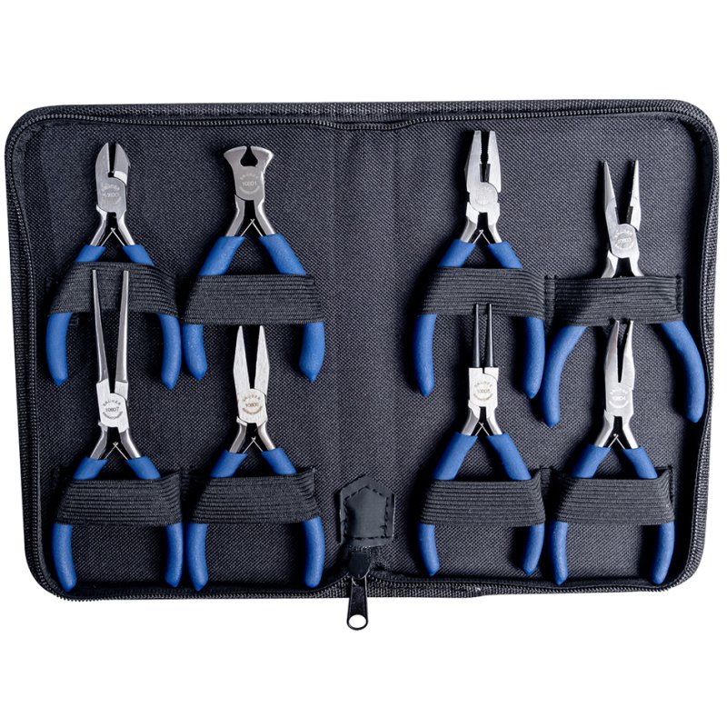 BRÜDER MANNESMANN electronics pliers set, 8 pieces, blue/black, zip pouch