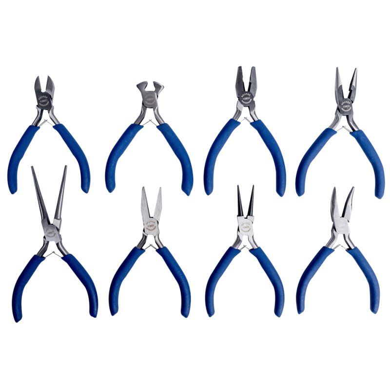 BRÜDER MANNESMANN electronics pliers set, 8 pieces, blue/black, zip pouch