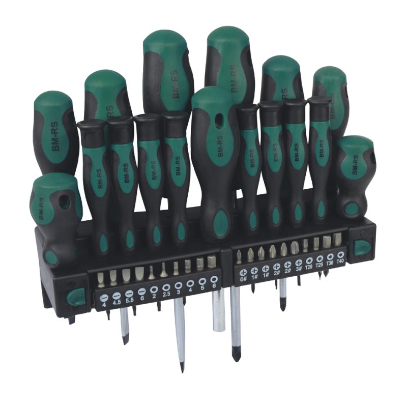 BRÜDER MANNESMANN GREEN LINE screwdriver set, 37-piece, with bits, wall holder