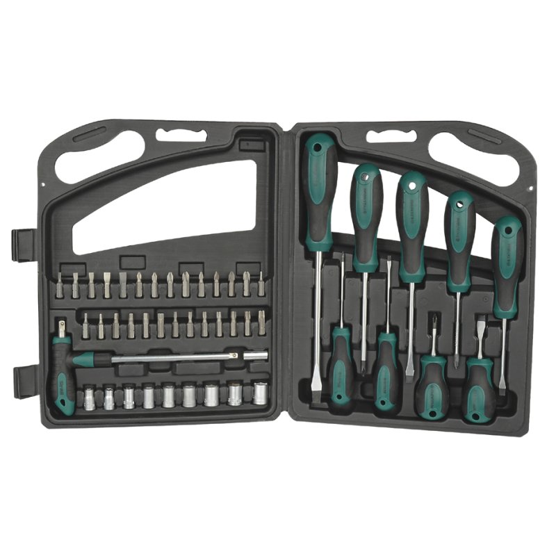 BRÜDER MANNESMANN GREEN LINE jeu d'outils, 47 pièces, boîte plastique, vert/noir