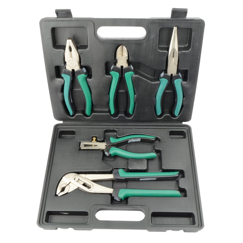 BRÜDER MANNESMANN GREEN LINE pliers set, 5-piece, in case, black/green