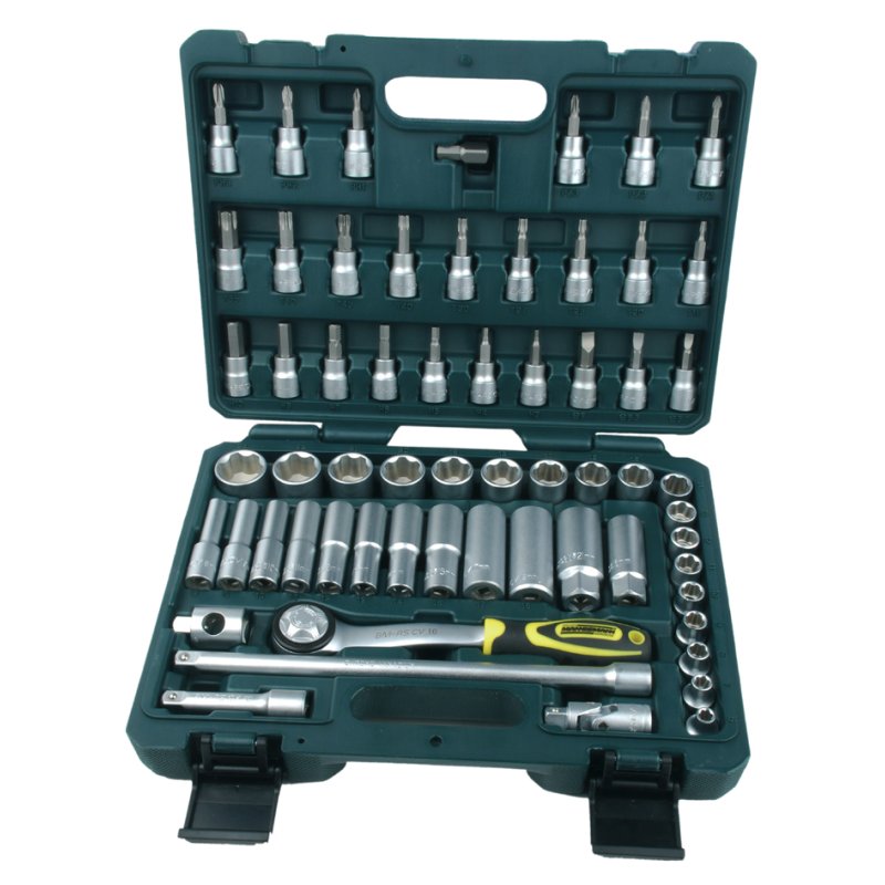 BRÜDER MANNESMANN socket set 3/8", green/black, in case