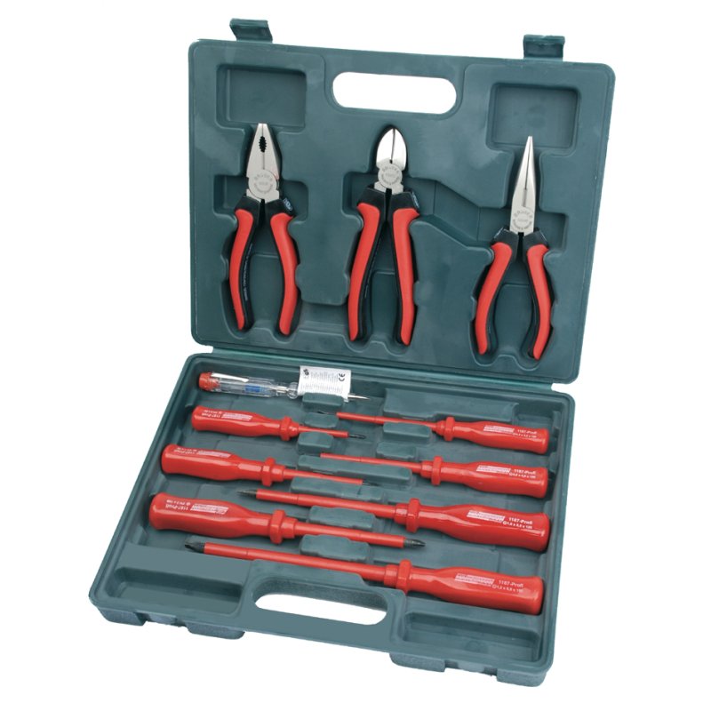 BRÜDER MANNESMANN screwdriver and pliers set, 1000 volt, plastic case