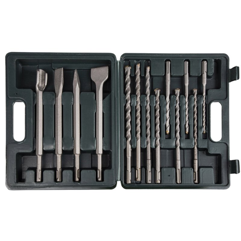 BRÜDER MANNESMANN GREEN LINE SDS-Plus drill and chisel set, 13-piece, plastic case