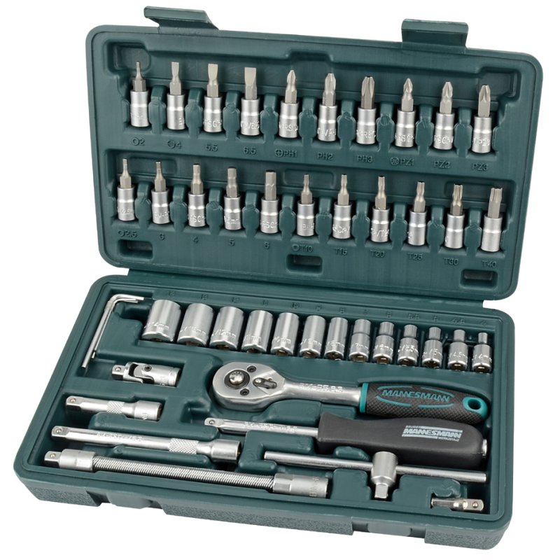 BRÜDER MANNESMANN GREEN LINE socket set 1/4 inch, chrome vanadium steel