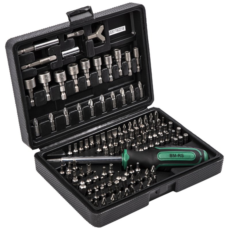 BRÜDER MANNESMANN GREEN LINE screwdriver and bit set, black/green, plastic box