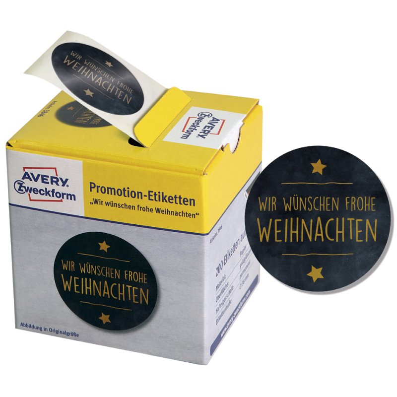 AVERY Zweckform promotieetiketten Kerst, zwart, 38 mm, 200 stuks