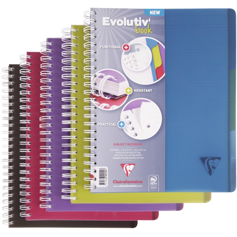 Clairefontaine collegeblok Evolutiv'book A4+, quadrillé, 120 feuilles, 5 pièces