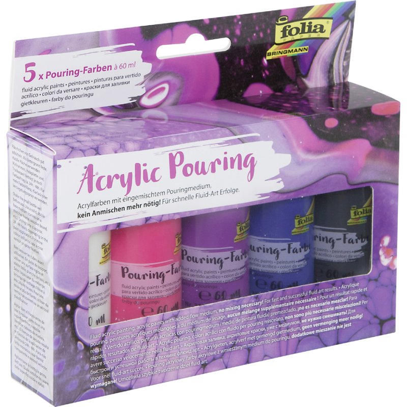 folia Acryl Pouring verf set INTENSIV, 5 kleuren gesorteerd, 5×60 ml