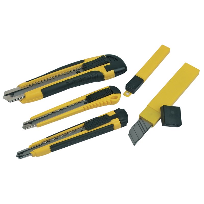BRÜDER MANNESMANN utility knife set, 3-piece, black/yellow, with spare blades