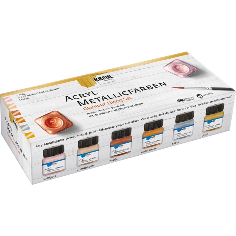 KREUL peinture acrylique métallisée Glamour Living set, 6 couleurs, 6 × 20 ml