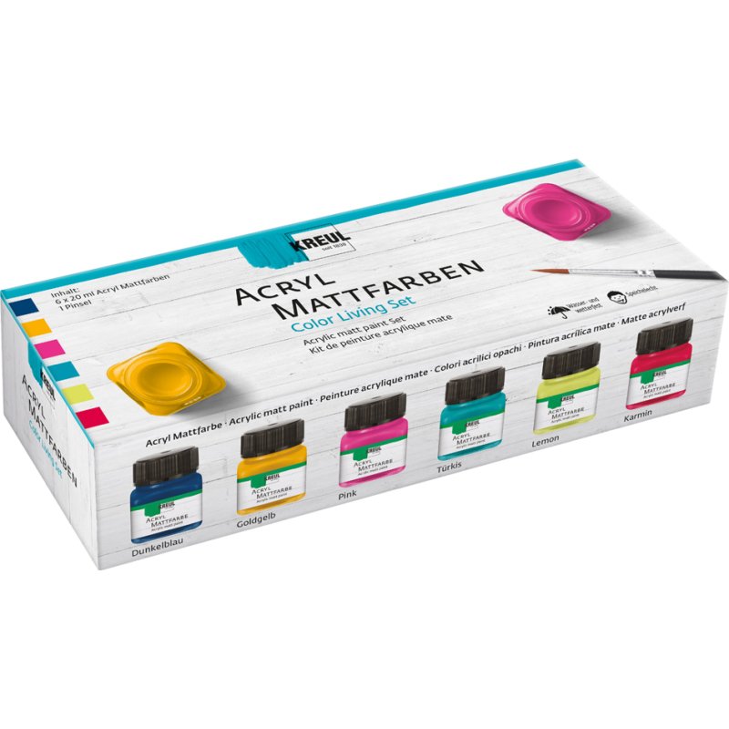 KREUL matte acrylverf Color Living set, 6 x 20 ml, 6 kleuren