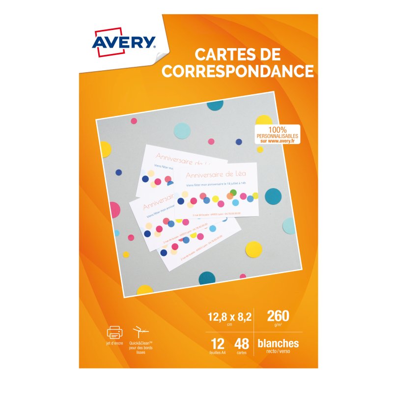 AVERY étiquettes d'adresse jet d'encre, 128×82 mm, blanc mat, 48 pièces