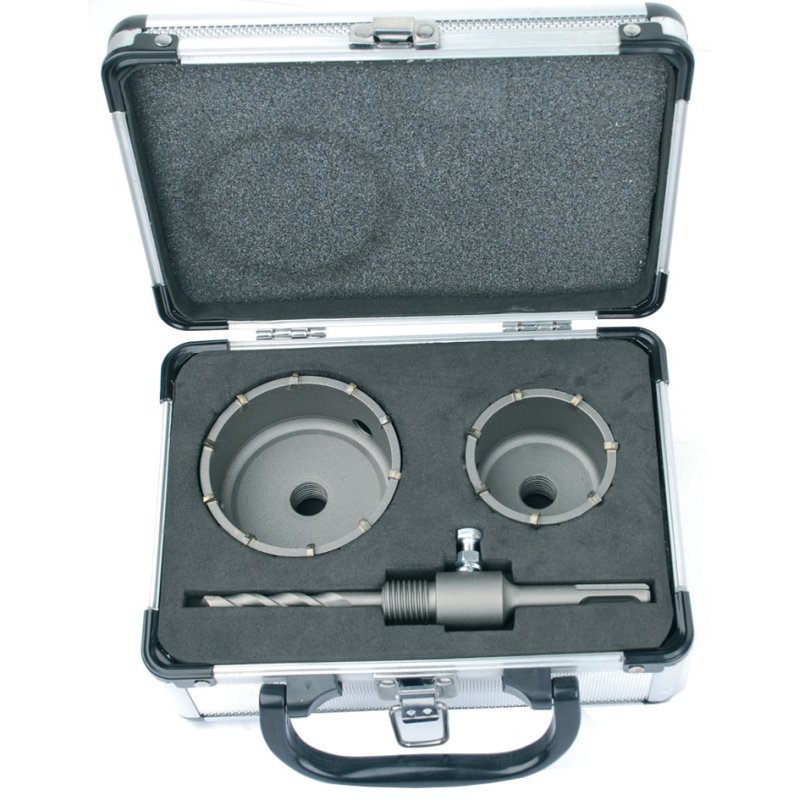 BRÜDER MANNESMANN GREEN LINE jeu de forets à béton carbure, 4 pièces, 60 + 80 mm, coffret aluminium