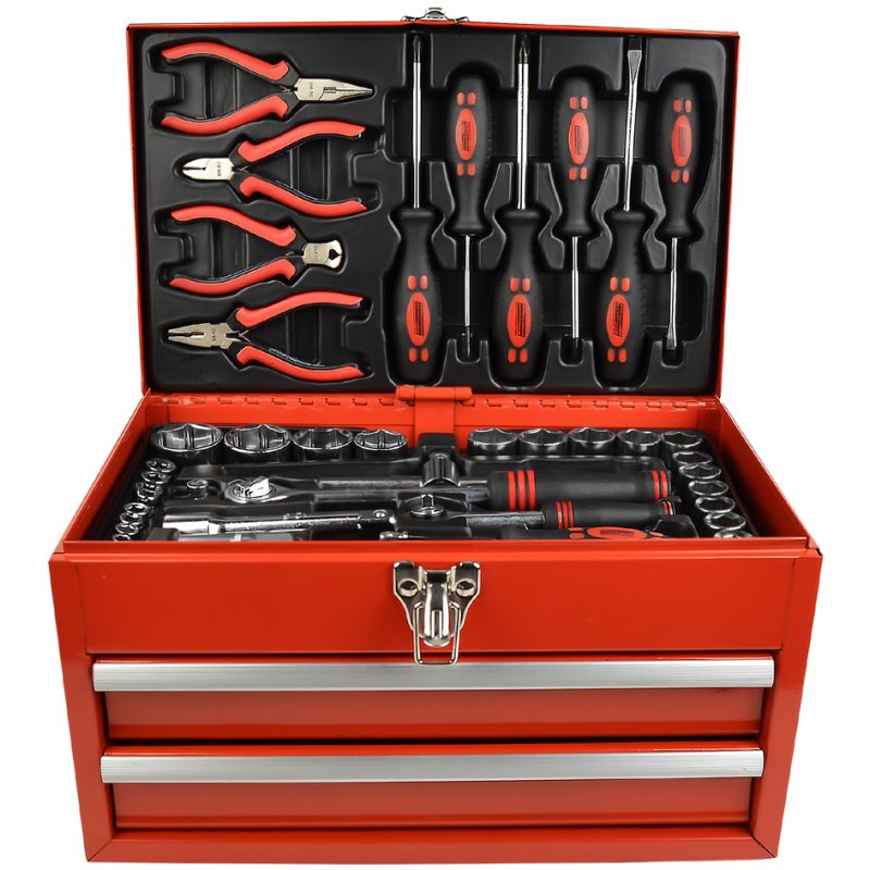 BRÜDER MANNESMANN kit d'outils, 155 pièces, avec perceuse-visseuse, rouge