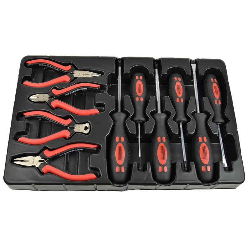 BRÜDER MANNESMANN kit d'outils, 155 pièces, avec perceuse-visseuse, rouge