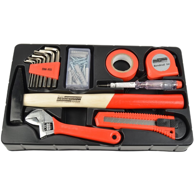 BRÜDER MANNESMANN kit d'outils, 155 pièces, avec perceuse-visseuse, rouge