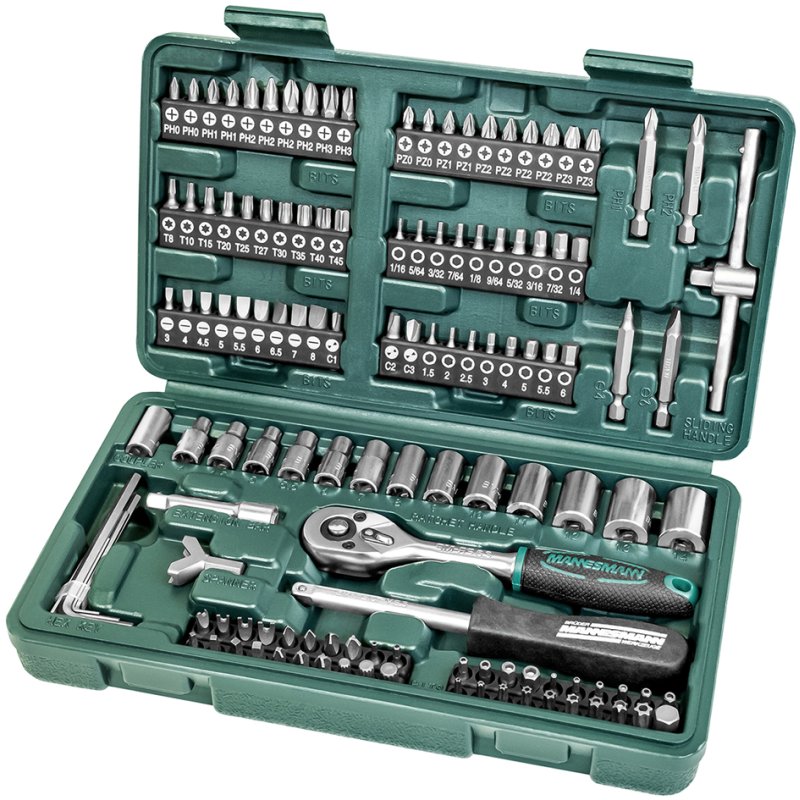 BRÜDER MANNESMANN socket set, chrome vanadium steel, 6.3 mm drive