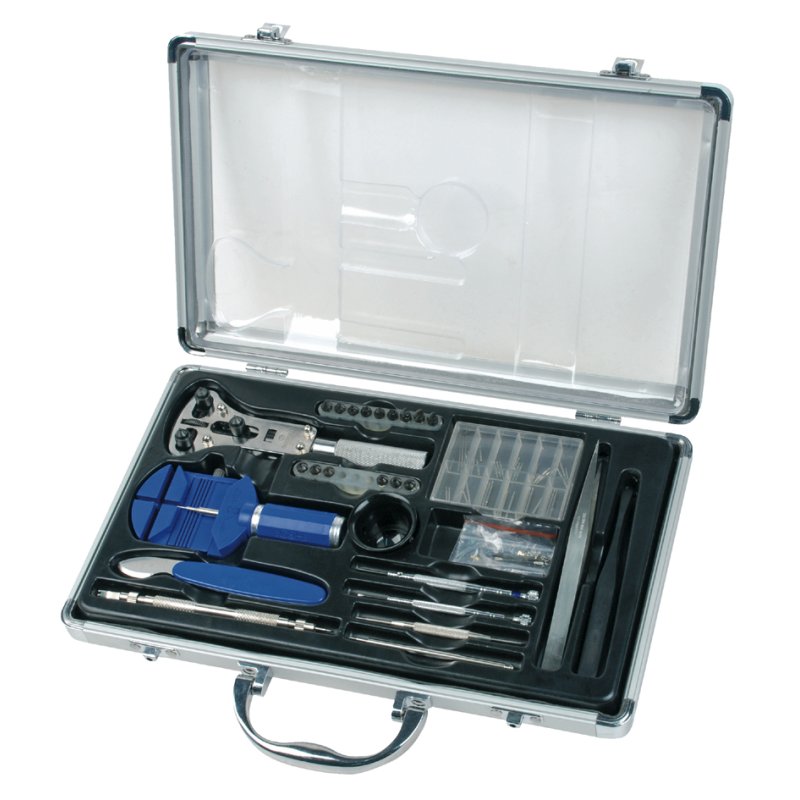 BRÜDER MANNESMANN ensemble d'outils horloger, mallette aluminium, bleu/argent/noir