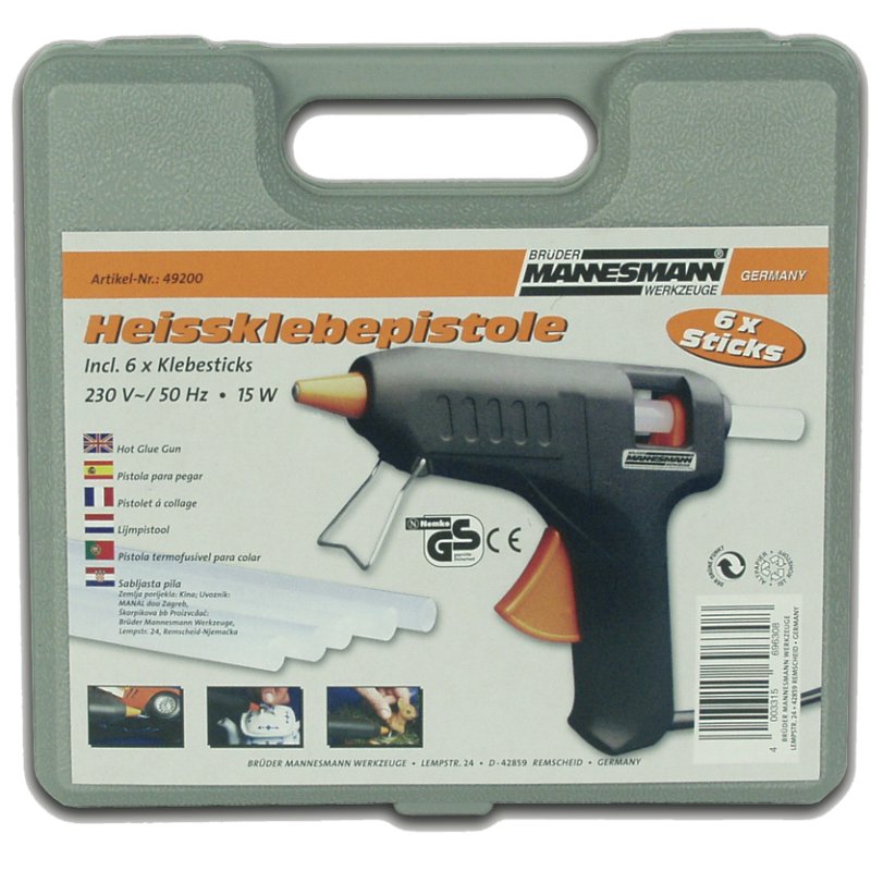 BRÜDER MANNESMANN heetklijmpistool, met koffer, zwart/oranje, 15 Watt