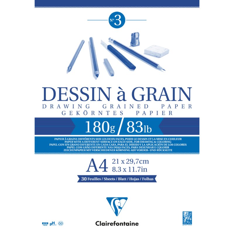 Clairefontaine bloc à dessin à Grain, A4, blanc, 30 feuilles