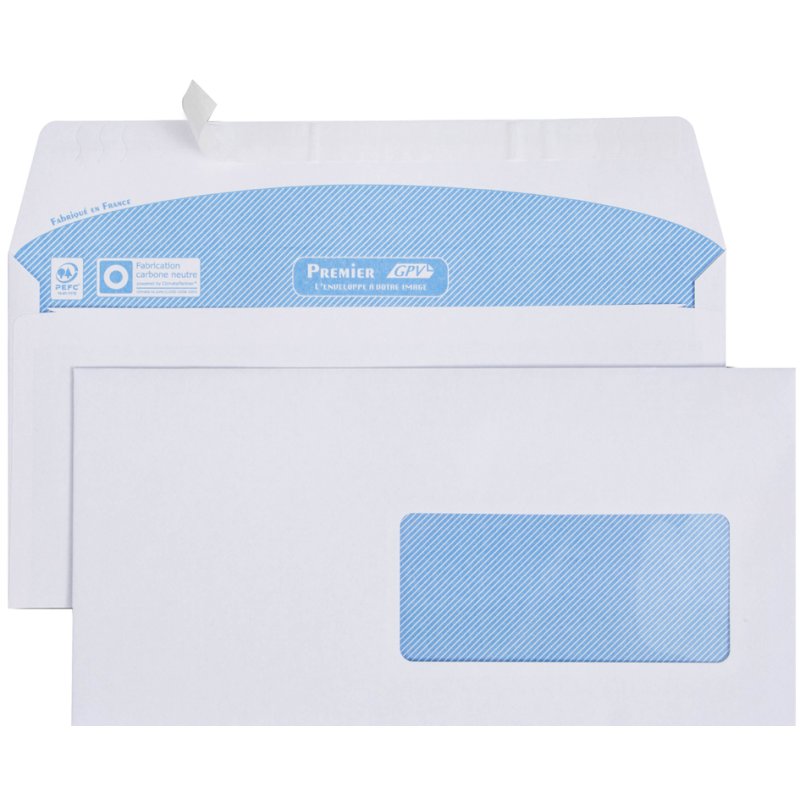 GPV enveloppes à fenêtre 110 × 220 mm, auto-adhésives, blanches, 100 pièces