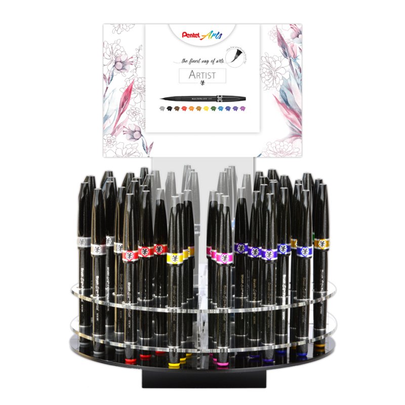 Pentel Sign Pen Artist brush pens, pack of 48, 12 colours, water-based ink