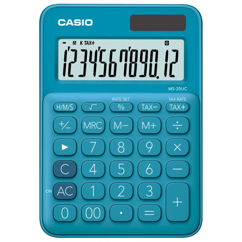 CASIO rekenmachine MS-20UC-BU, 12-cijferig, blauw