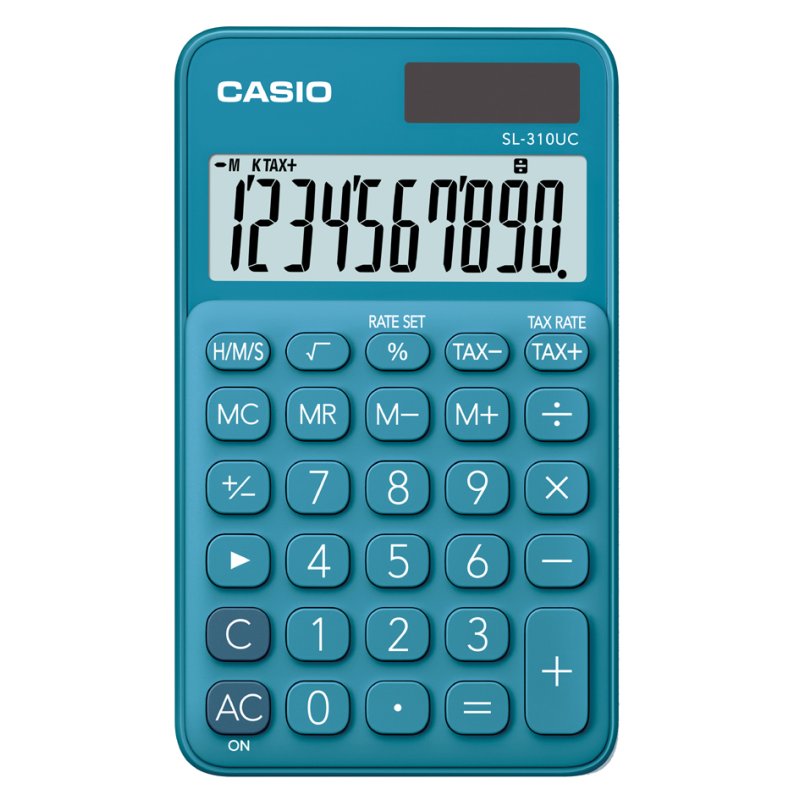 CASIO rekenmachine SL-310UC-BU, 10-cijferig display, solar/batterij, blauw