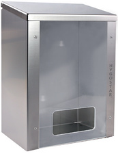 HYGOSTAR dispenser roestvrijstaal met plexiglas voor wegwerpkleding, 300×200×430 mm