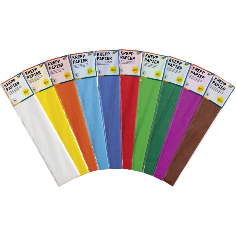 folia crêpepapier, 500 mm × 2,5 m, gekleurd gesorteerd, 10 stuks