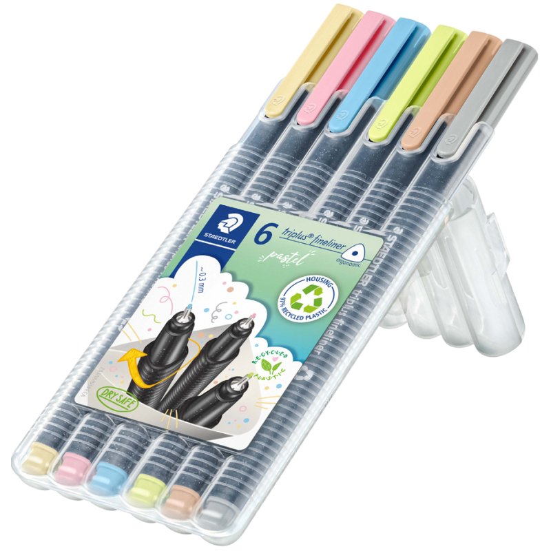 STAEDTLER Fineliner Triplus Pastel, 0.3 mm, triangular, 6 pieces