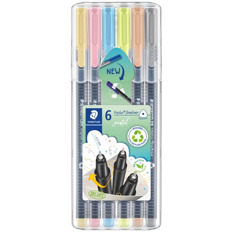 STAEDTLER Fineliner Triplus Pastel, 0.3 mm, triangular, 6 pieces