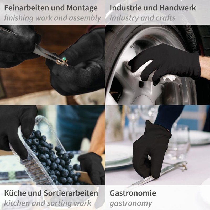 HYGOSTAR katoenen werkhandschoenen Nero, zwart, maat M, 12 paar