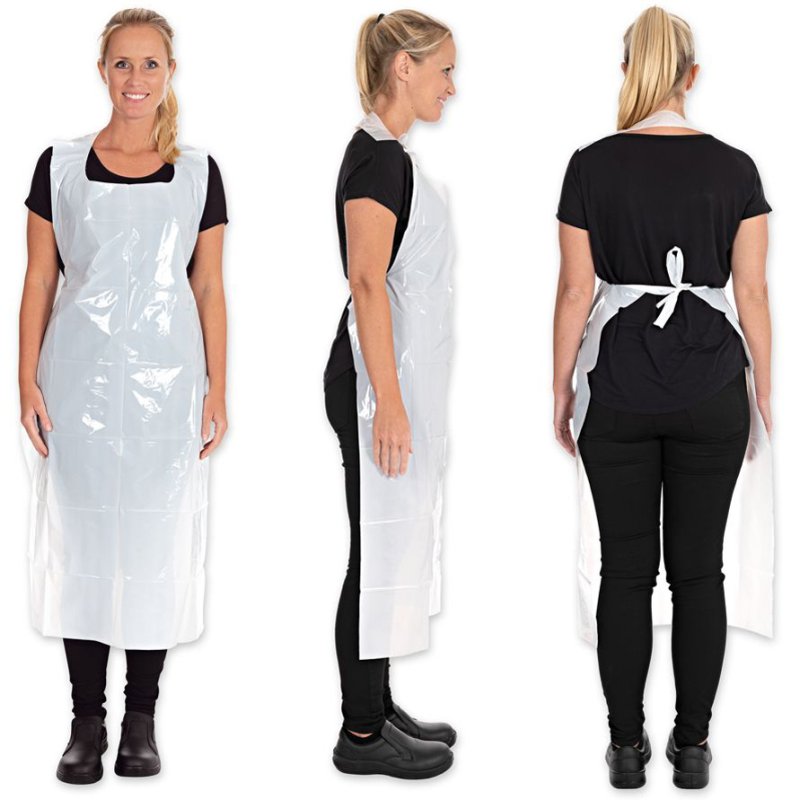 HYGOSTAR Tablier à bavette LDPE, 35 mu, blanc, 50 pièces