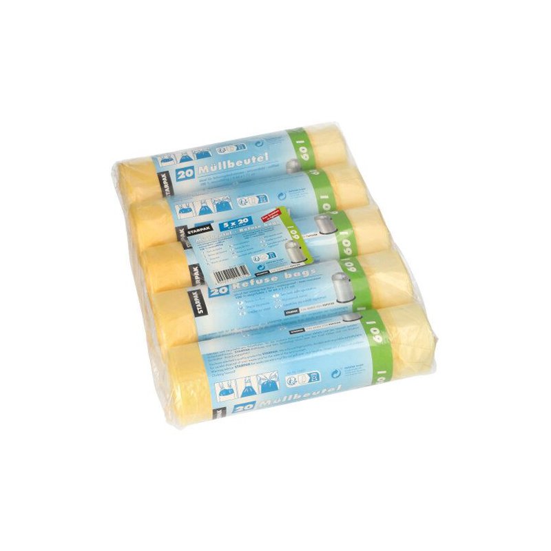 STARPAK sacs poubelle HDPE avec cordelette, 30 litres, rouge, 75 pièces