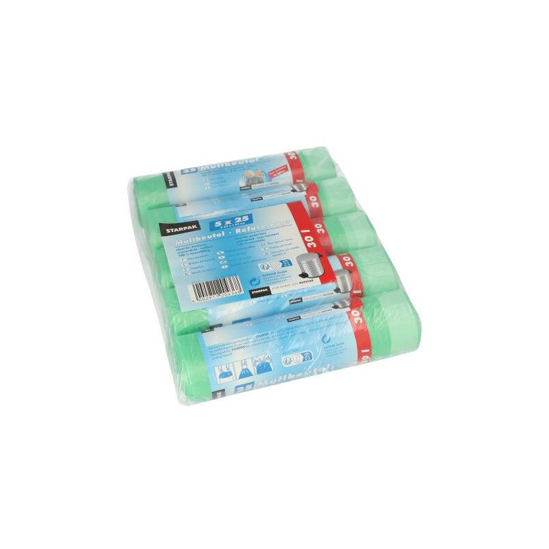 STARPAK sacs poubelle HDPE avec cordelette, 30 litres, rouge, 75 pièces