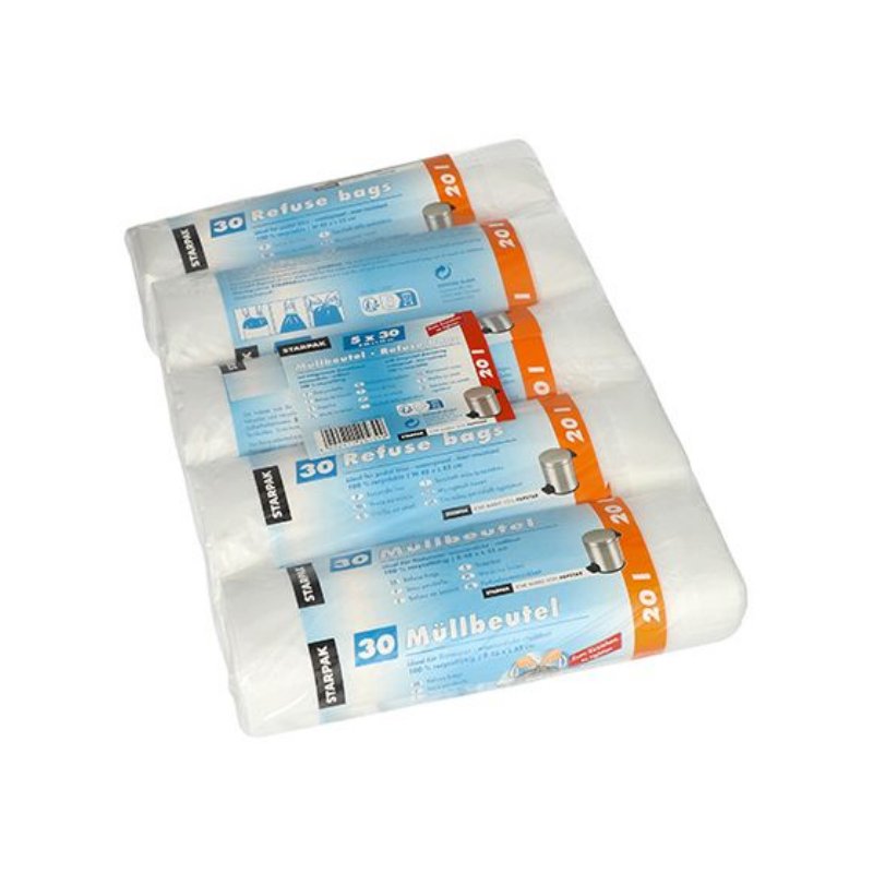 STARPAK sacs poubelle HDPE avec cordelette, 30 litres, rouge, 75 pièces
