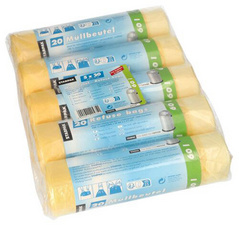 STARPAK vuilniszakken HDPE met trekband, 60 liter, geel, 100 stuks
