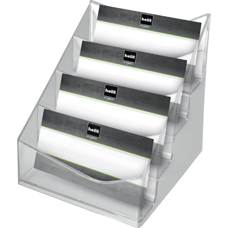 helit présentoir pour cartes de visite 4 compartiments, transparent, 50 cartes par compartiment